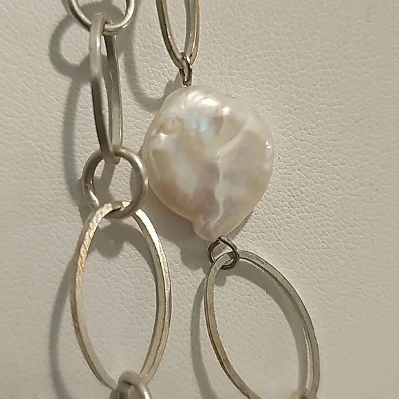 Rosy White FWP Fresh Water Blister Pearl Oval Link Vintage Necklace. - Picture 3 of 6